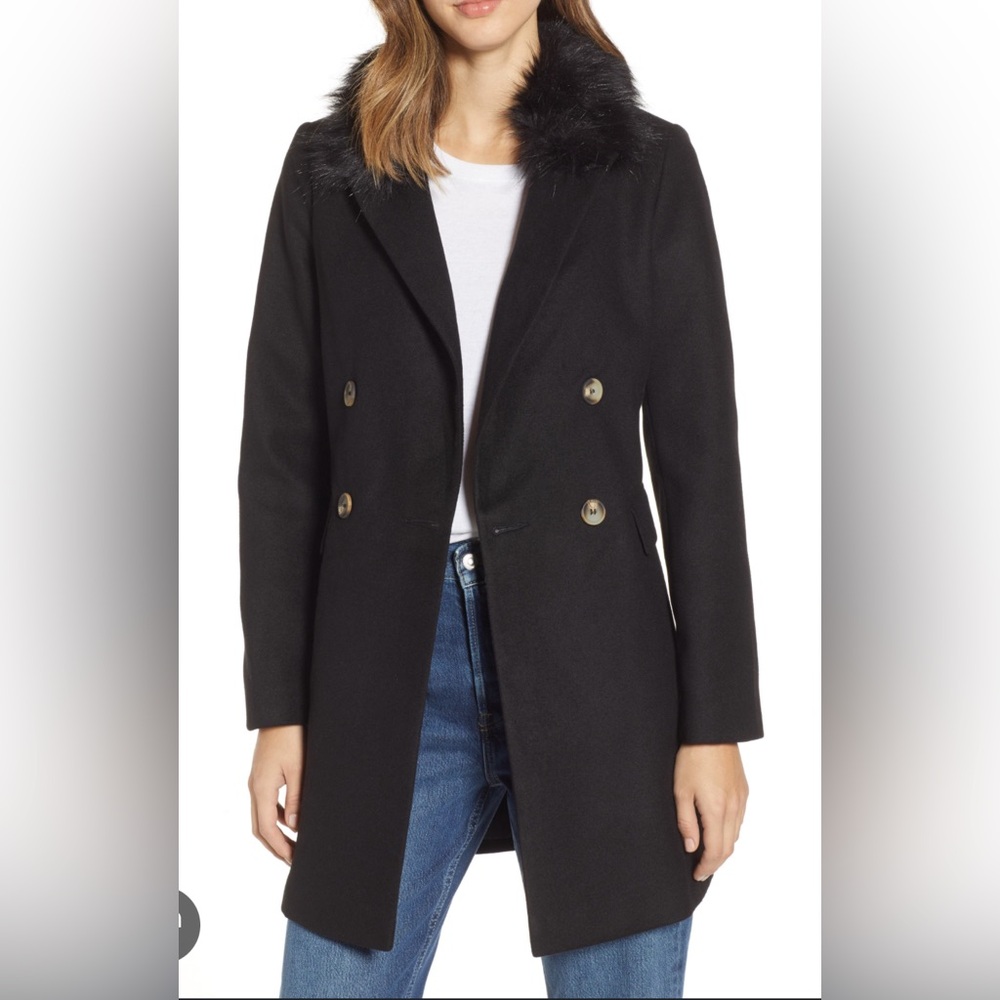 Topshop Naomi Faux Fur Collar Coat